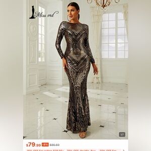 Missord Metallic Long Sleeve Gown